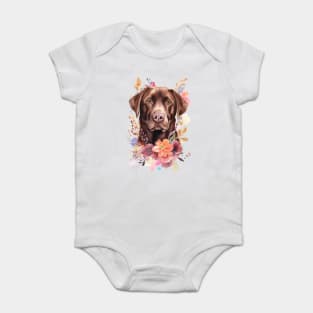 Pet Dog Portrait, Dog Owner Gift Idea, Cute Chocolate Lab Watercolor Dog Portrait Baby Bodysuit